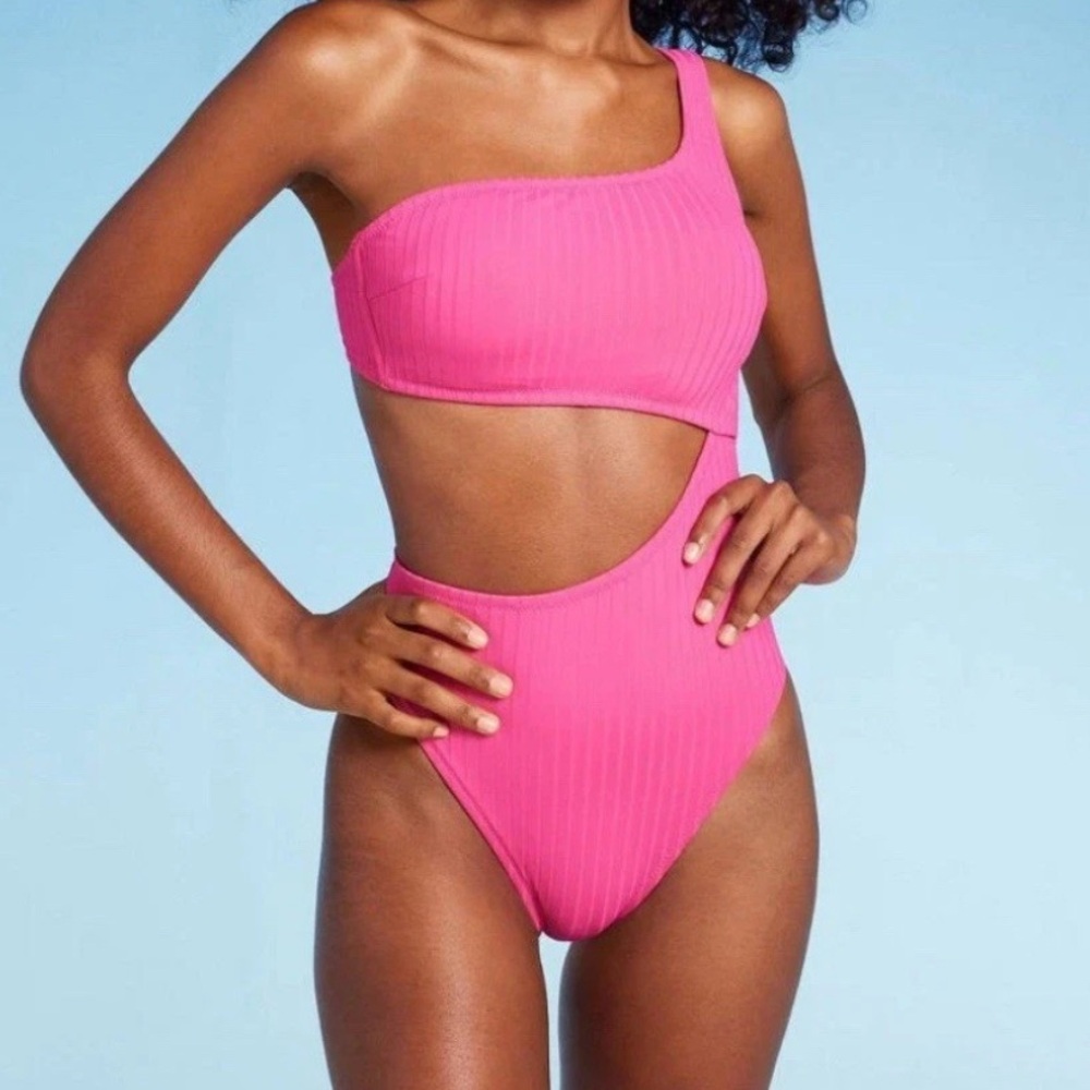 Shade & Shore Pink One-Shoulder Swimsuit